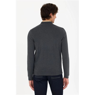 Erkek Antrasit Melanj Basic Triko Hırka