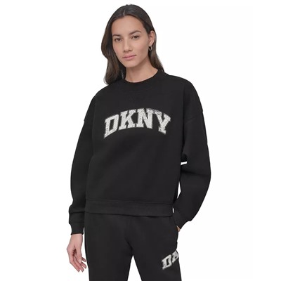 DKNY Sport Women's Rhinestone Logo Crewneck Top