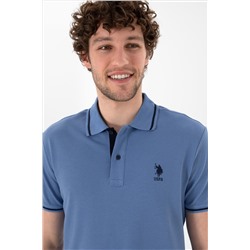 Erkek Slim Fit Polo Yaka Koyu Mavi Basic Tişört