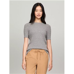 Short-Sleeve Cable Knit Sweater