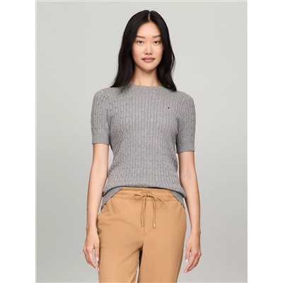 Short-Sleeve Cable Knit Sweater