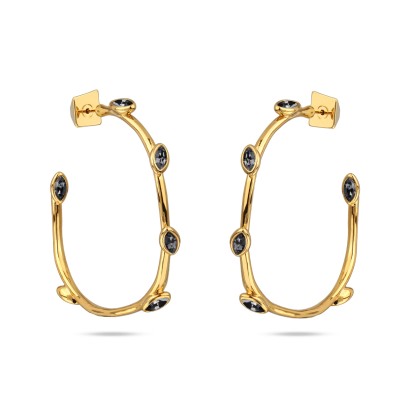 Серьги Эйва (кристаллы SW темно-серые; покрытие золото), Есть комплект