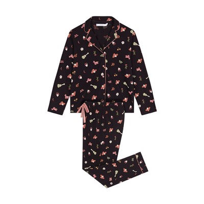 Pijama camisero algodón "Día de muertos" negro