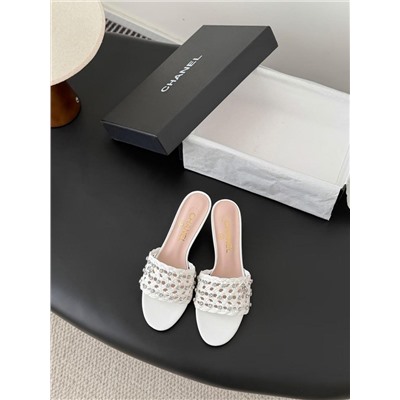 Женские шлепки / мюли  на элегантном каблучке 5 цветов ШАНЕЛ*Ь