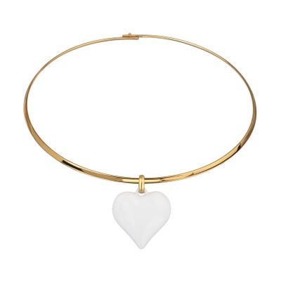 Колье-чокер Сердцебиение (2.5см, эмаль белая; покрытие золото) 42см, Есть комплект