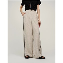 Бежевые брюки изо льна с кантами