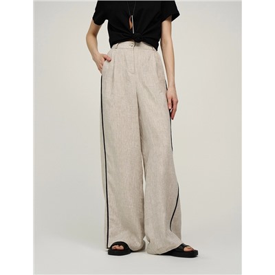 Бежевые брюки изо льна с кантами