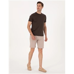 Bej Slim Fit Dokuma Şort