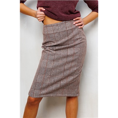 273-1BRN Юбка теплая в клетку миди