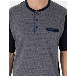 Lacivert Kısakol 3'lü Jakarlı Pijama Takımı