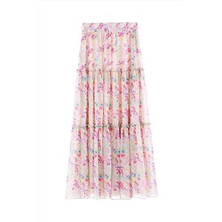 Falda larga de talle alto Rosa