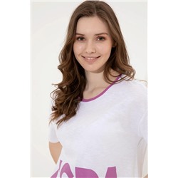 Kadın Menekşe Bisiklet Yaka Tişört