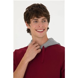 Erkek Bordo Kapüşonlu Sweatshirt