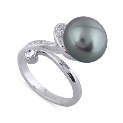 Кольцо (Майорка 12мм серо-голубая; покрытие родий)