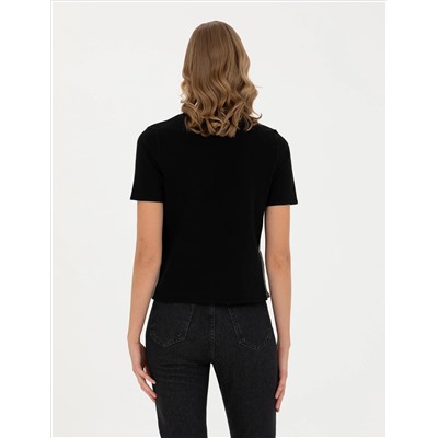 Siyah Slim Fit Bisiklet Yaka Tişört