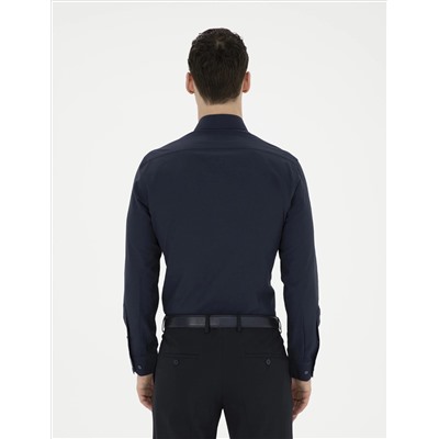 Lacivert Slim Fit Uzun Kollu Basic Gömlek