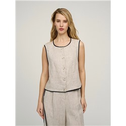 Бежевый жилет изо льна с кантами