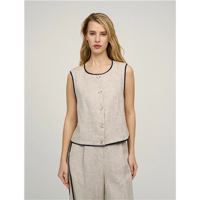 Бежевый жилет изо льна с кантами