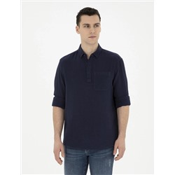 Lacivert Comfort Fit Uzun Kollu Gömlek