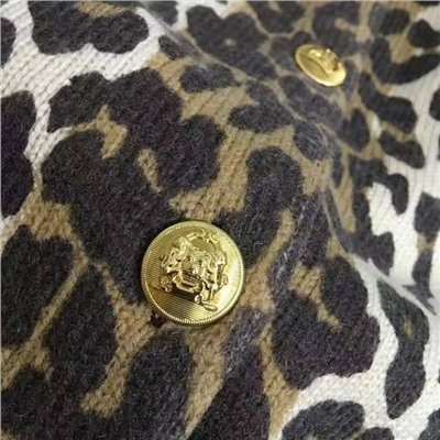 Celin*  вязаный кардиган из 100% шерсти с леопардовым принтом, золотыми пуговицами и длинными рукавами, коричневый, SML, [размер S; ширина плеч 39, обхват груди 98, длина рукава 58, длина платья 55]