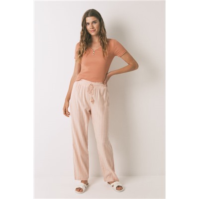 Pantalón largo franela rayas naranja