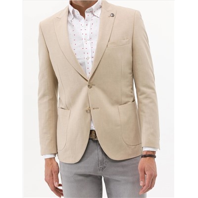 Bej Ex. Slim Fit Keten Karışımlı Ceket