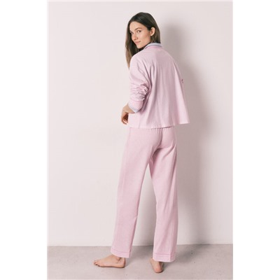 Pijama camisero largo rayas rosa algodón