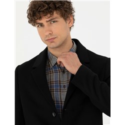 Siyah Ex. Slim Fit Kaşe Kaban