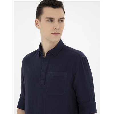 Lacivert Comfort Fit Uzun Kollu Gömlek