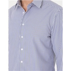 Mavi Slim Fit Çizgili Uzun Kollu Gömlek