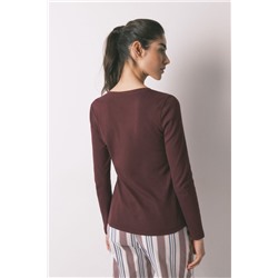 Camiseta manga larga algodón canalé granate