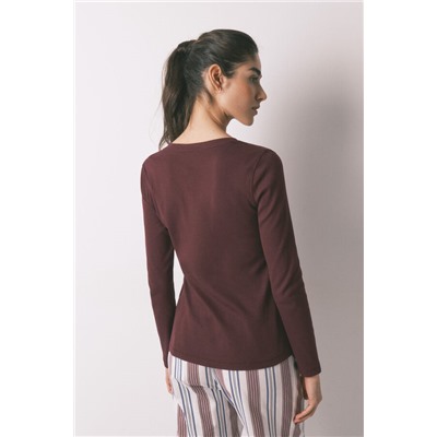 Camiseta manga larga algodón canalé granate