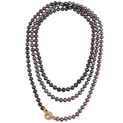 Колье (жемчуг шоколад микс 7-8мм, фианит; покрытие золото) 140см, Есть комплект