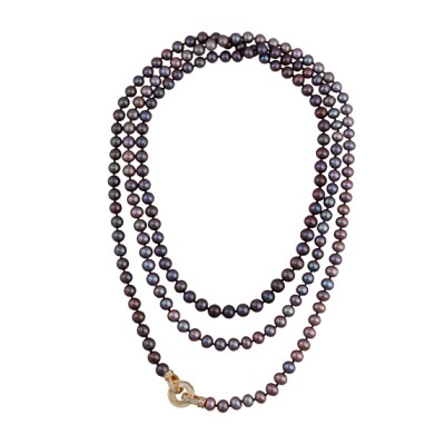 Колье (жемчуг шоколад микс 7-8мм, фианит; покрытие золото) 140см, Есть комплект