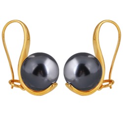 Серьги (Майорка 14мм темно-серая; покрытие золото), Есть комплект