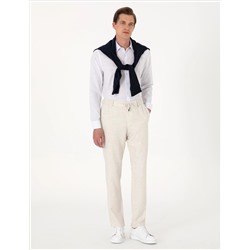 Lacivert Slim Fit Çizgili Uzun Kollu Gömlek