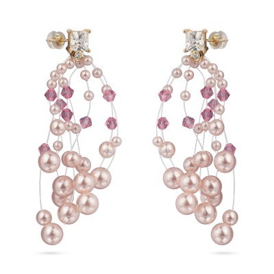 Серьги Грозди (Майорка розовая 3-7мм, SW розовые; покрытие золото), Есть комплект