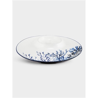 Блюдо, 32 см, керамика К, белое, круглое, Синие кораллы, Blue Coral