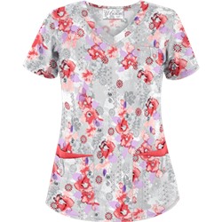 UA Floral Zen Pewter Print Scrub Top
