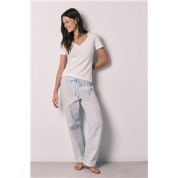 Pijama largo algodón manga corta marfil