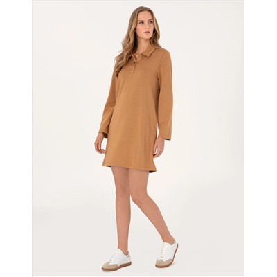 Camel Regular Fit Modal Kumaş Örme Elbise