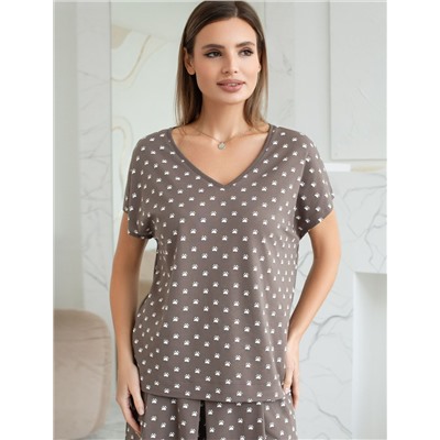 Свободная футболка с V-вырезом и цельнокроеным рукавом из 100% хлопка с принтом