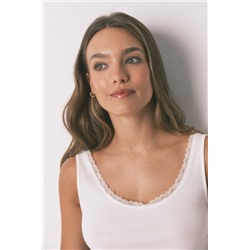 Camiseta tirantes algodón blonda blanco