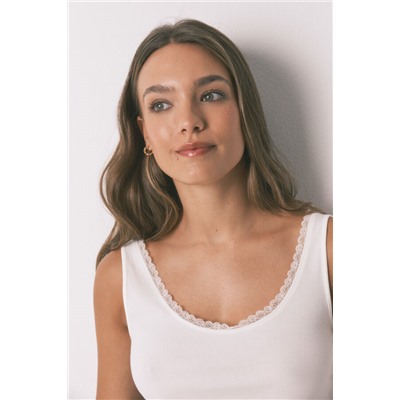 Camiseta tirantes algodón blonda blanco