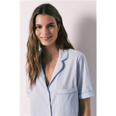 Pijama camisero 100% algodón rayas azul