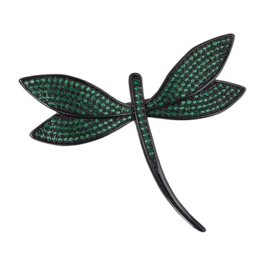 Брошь Стрекоза (фианит зеленый; покрытие черный родий), Есть комплект