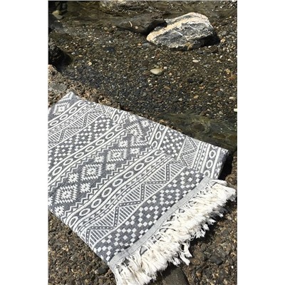 Denizli Concept Siyah Kilim Peştamal - %100 Pamuk Çift Yüz Jakarlı Plaj Havlusu
