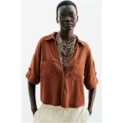 CROPPED LINEN BLEND SHIRT