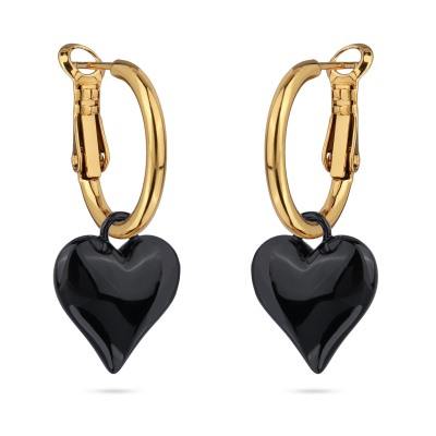 Серьги Сердцебиение (1, 6см, эмаль черная; покрытие золото), Есть комплект
