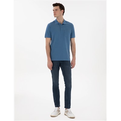 Koyu Mavi Regular Fit %100 Pamuk Polo Yaka Basic Tişört